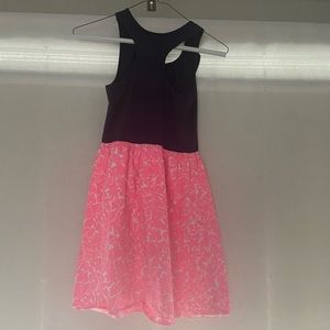 Lilly girls dress in vibrant pink floral & navy